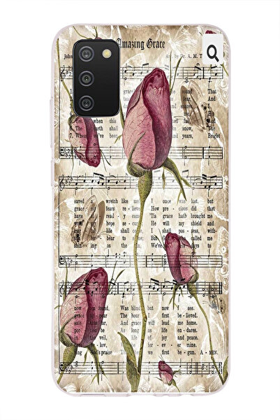 moonset Samsung Galaxy A02S Uyumlu Çiçek ve Notalar Tasarımlı Baskılı Şeffaf ...