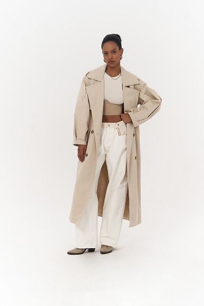 MAİ COLLECTİON Aubree Beige Oversize Trench Coat