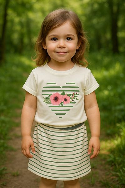 TRENDİMİZBİR Girl's Heart and Flower Summer Shorts and Skirt Set