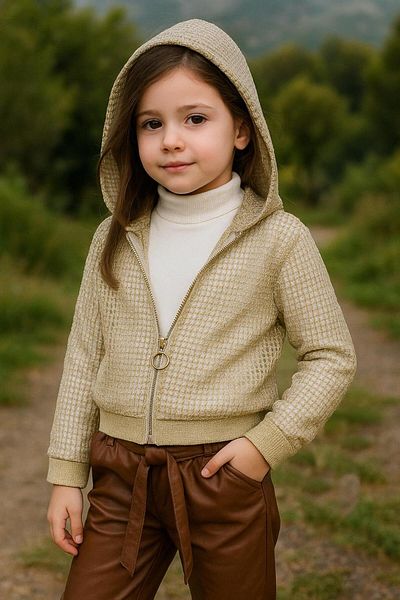 Murat Baby Girl's Mesh Cardigan Bodysuit Leather Pantalon Set of 3