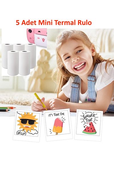 AteşTech Children's Camera Printing Paper, 5 Rolls of 57X25Mm Photo Printing Thermal Paper Roll