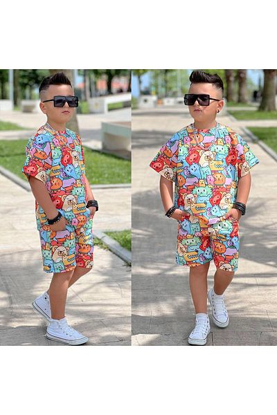 TRENDİMİZBİR Costum cu imprimeu supradimensionat pentru băiat - cu pantaloni scurți