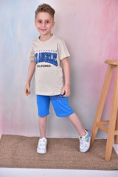 TRENDİMİZBİR Set de pantaloni scurți pentru băieți de vară cu imprimeu Los Angeles - Capri Bottom Top