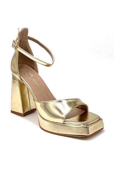KİNDEP Kindep White Thick Heeled Platform Women's Shoes Gold