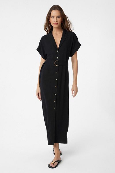 Antioch Black Linen Blended Women's Dress with Belt