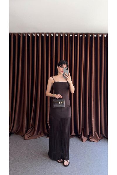 Kese Fashion Store Linen Brown Strap Dress