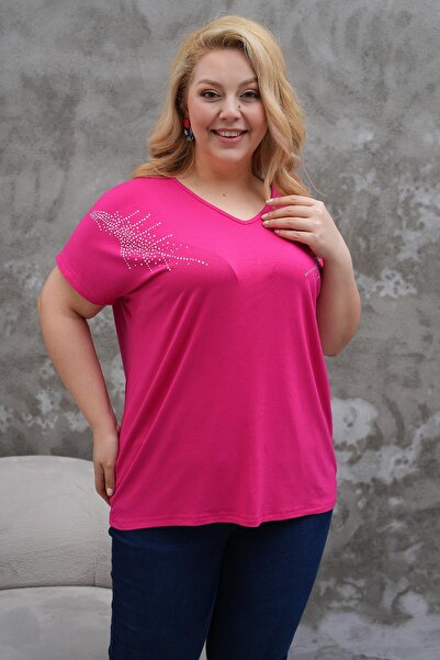 Siyezen Oversize Oversize Tshirt with Stone Printed Shoulders