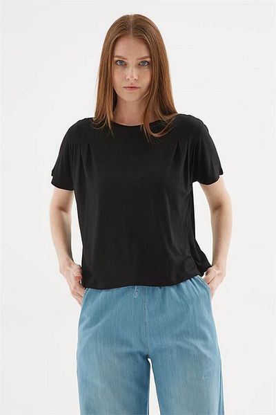 Fashion Friends Flowy Viscose Black Women's T-Shirt 25Y0512K1