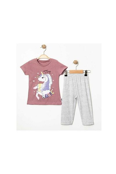 TRENDİMİZBİR Girl's Purple Magic Unicorn Printed Summer Top and Bottom Set
