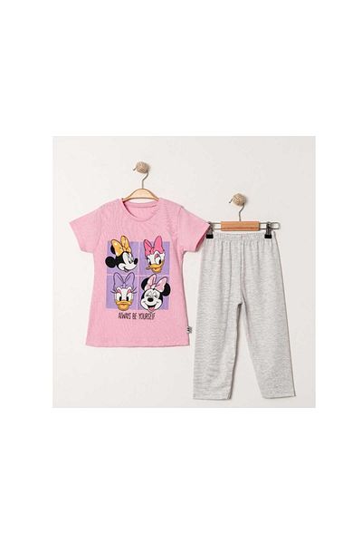 TRENDİMİZBİR Girl's Pink Color Printed T-Shirt and Gray Leggings Bottom Top Set – Summer Set with Your Own Lettering