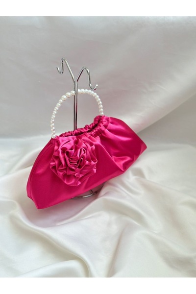 posst bag Βραδινό φόρεμα με ροζ πέρλες και σατέν τσάντα χειρός