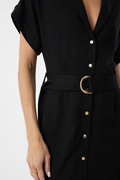 Antioch Black Linen Blended Women's Dress with Belt