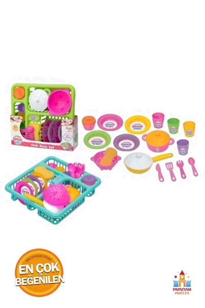 PapatyamPartiEvi Parça Oyuncak Bulaşıklık ve Kesilebilen Meyve Sebze Seti - Çocuklar İçin Eğlenceli Oyun Seti