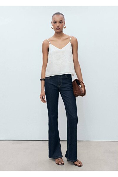 MANGO Woman Δαντελένια μπλούζα με λουράκια