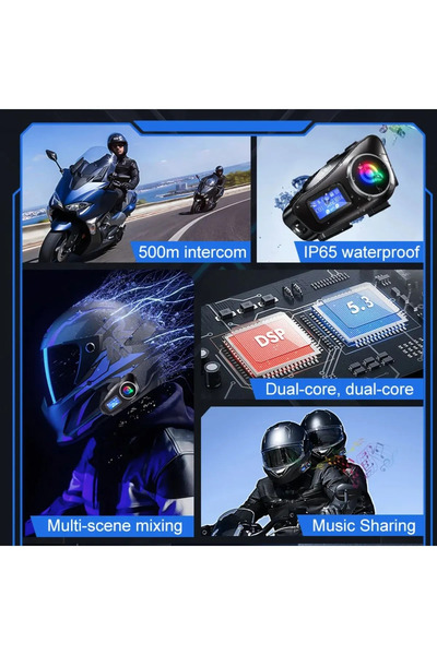 KAZEMTECH Q58 Max Motosiklet Kaskı İnterkom Çift Sürücü İletişimi 500m Stereo RADYO MP3