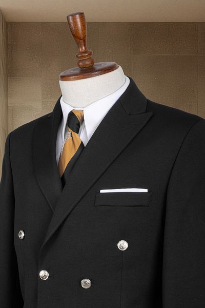 Sergio Ferraro Black Slim Fit Italian Style Double Breasted Men's Suit