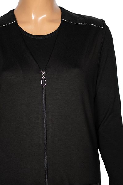 Hermevsim Hesna Women's Bengü Large Size Zippered Pocket Combed Cotton Black Vest