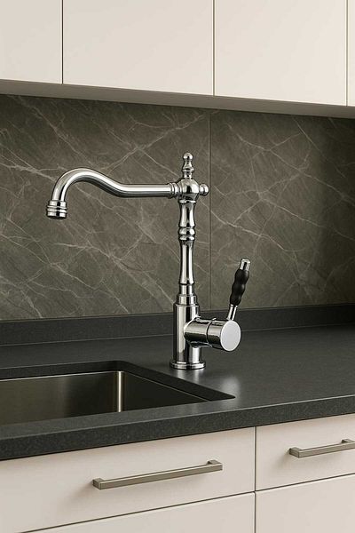 RUDİ ARMATÜR 360 Swivel Body Brass Material Silver Color Rustic Sink Faucet