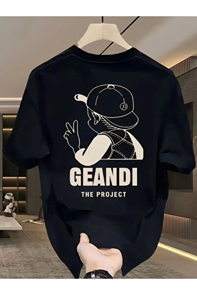 Generic Brand تي شيرت واسع القصة قطن قطعة - GANDHI The Project مطبوع، أسود، ق...