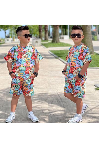 TRENDİMİZBİR Costum cu imprimeu supradimensionat pentru băiat - cu pantaloni scurți