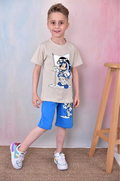 TRENDİMİZBİR Set de pantaloni scurți pentru băieți de vară cu imprimeu astronaut - Capri Bottom Top