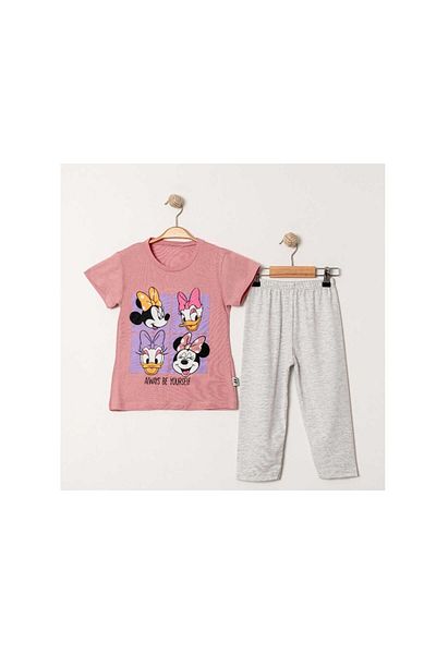 TRENDİMİZBİR Girl's Powder Color Printed T-Shirt and Gray Leggings Bottom Top Set – Summer Set with Your Own Lettering