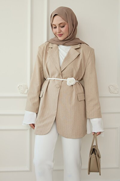 InStyle Бежевий піджак зі смугастими рукавами