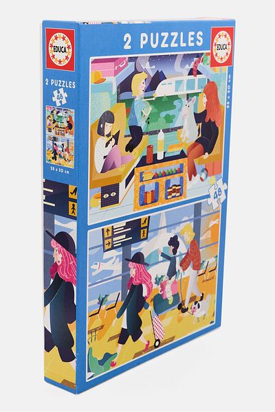 EDUCA 2 X 48 Piece Airport And Train Puzzle