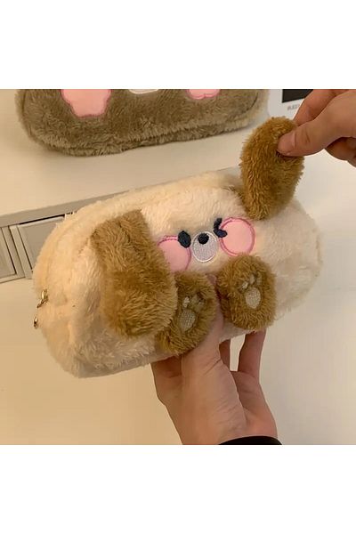 GlassySKY Winking Dog Plush Pencil Case Cute School Pencil Case