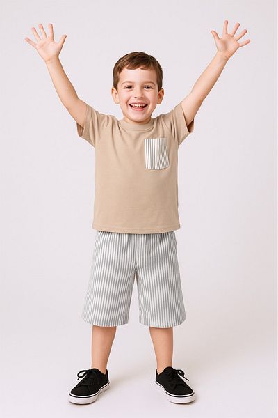 HÇM Boy's Shorts Suit with Striped Pocket Detail E15
