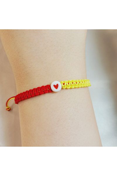 Crystal Atelier سوار على شكل قلب من مروحة الأسد الأحمر الأصفر مكون من قطعتين - سوار منسوج من Cimbom GS Dear Friendship Macrame