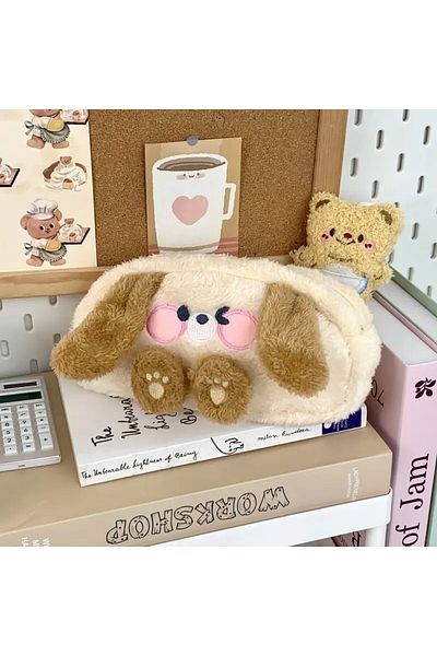 GlassySKY Winking Dog Plush Pencil Case Cute School Pencil Case