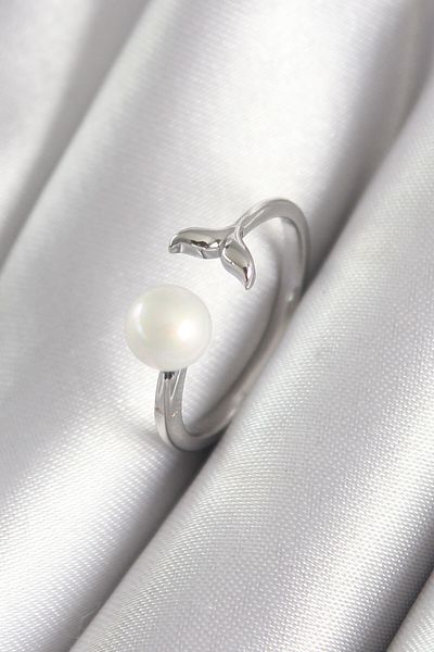 Skygo Brass Silver Color Ball Pearl Figure Fish Tail Model Women's Ring - TJ-BYK3075