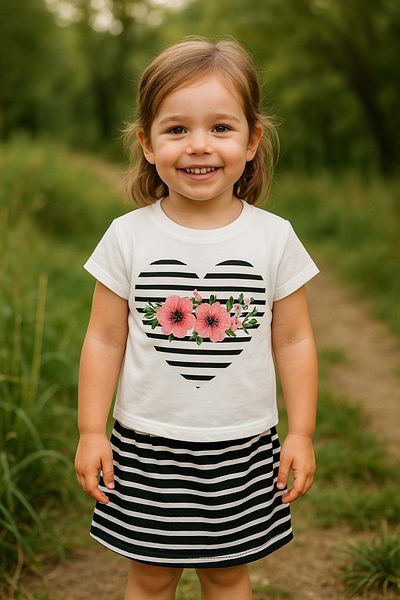 TRENDİMİZBİR Girl's Heart and Flower Summer Shorts and Skirt Set
