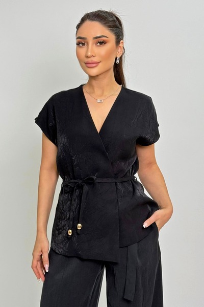 FEVER Kuşaklı kırışık dokulu yelek