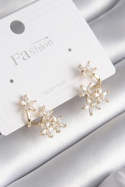 Skygo Brass Gold Color Zircon Jewelled Flower Design Women's Earrings - TJ-BKP8605