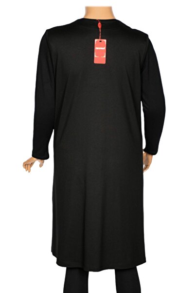 Hermevsim Hesna Women's Bengü Large Size Zippered Pocket Combed Cotton Black Vest