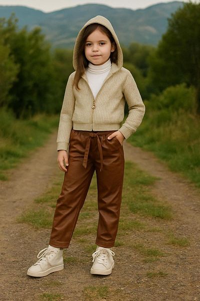 Murat Baby Girl's Mesh Cardigan Bodysuit Leather Pantalon Set of 3
