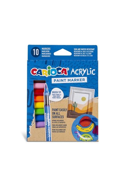 CARIOCA Acrylic Paint Marker Water Based Brush Tip 10 Pcs