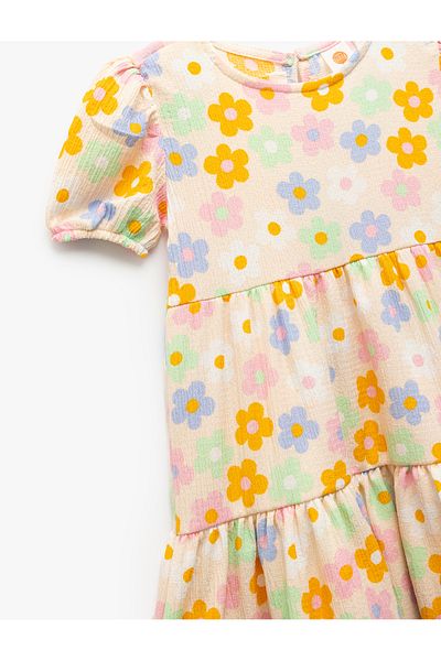 Koton Crew Neck Balloon Sleeve Layered Floral Dress