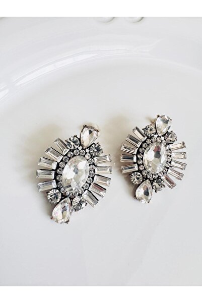 DEVİ fashion Kristal Taşlı Abiye Küpe 4 cm