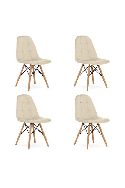Avex Set de 4 scaune în stil scandinav, Artool, Dumo, catifea, lemn, bej, 45x53x84 cm