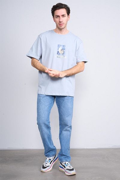 Çetinkaya Çetinkaya Chester Polo 3866 Crew Neck 30/1 Combed Regular Printed T-Shirt Gray