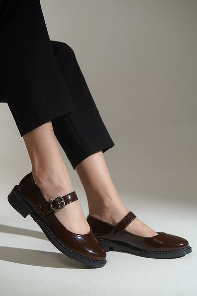 HVZ Exclusive Brown Patent Leather Women's Daily Comfortable Ergonomic Mary Jane Shoes