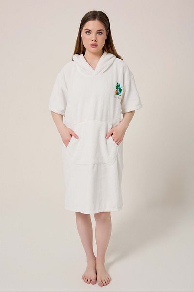 VEVİEN HOME Palm Surfing Κεντημένο για ενήλικες Surfing Summer Poncho με κουκούλα πετσέτα παραλίας-κρέμα unisex
