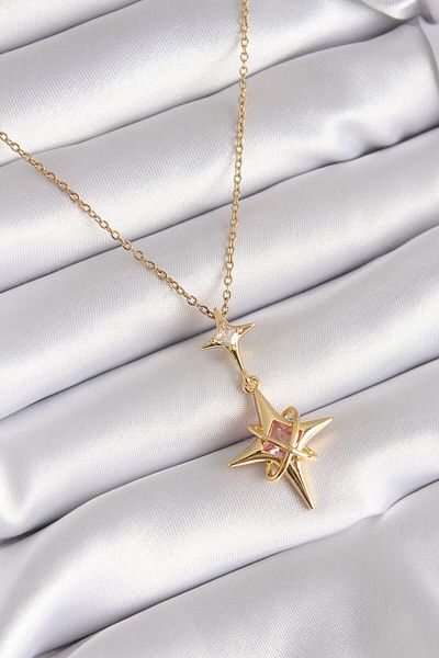 Skygo 316L Steel Gold Color Zircon Stone Polar Star Model Women's Necklace - Tj-Bko8331