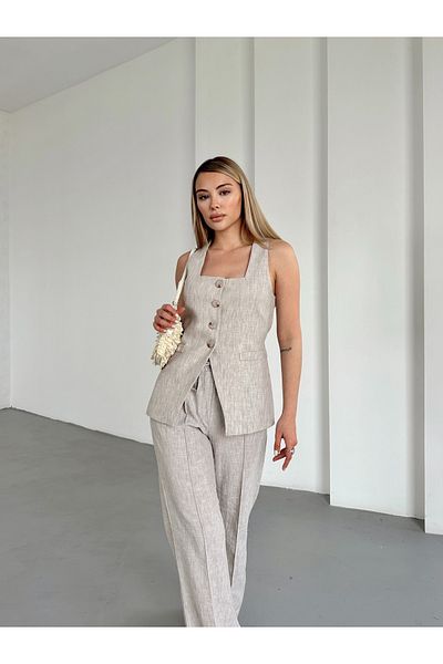 Femistik Women's Pocket Detailed Vest and Trousers Suit