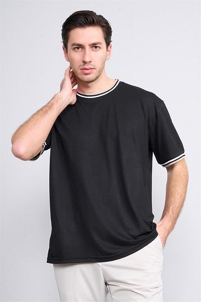 Çetinkaya Chester Polo 3792 Men's Crew Neck 30/1 Pique T-Shirt Black