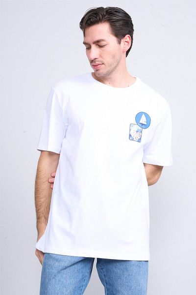 Çetinkaya Çetinkaya Chester Polo 3858 Crew Neck 30/1 Combed Regular Printed T-Shirt White