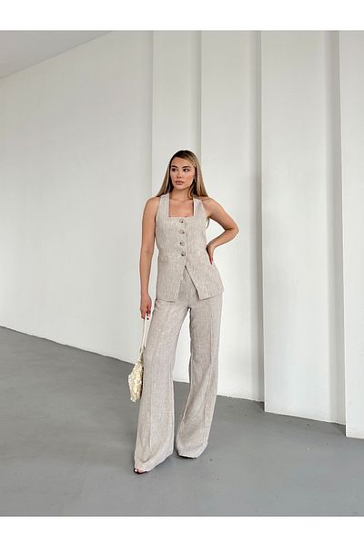 Femistik Women's Pocket Detailed Vest and Trousers Suit